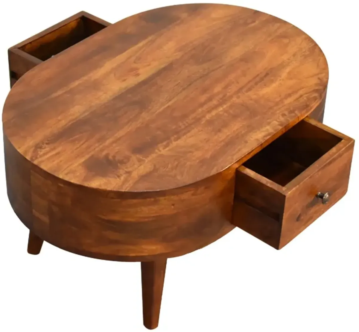 Mini Chestnut Rounded Solid Wood 1 Drawer  Coffee Table