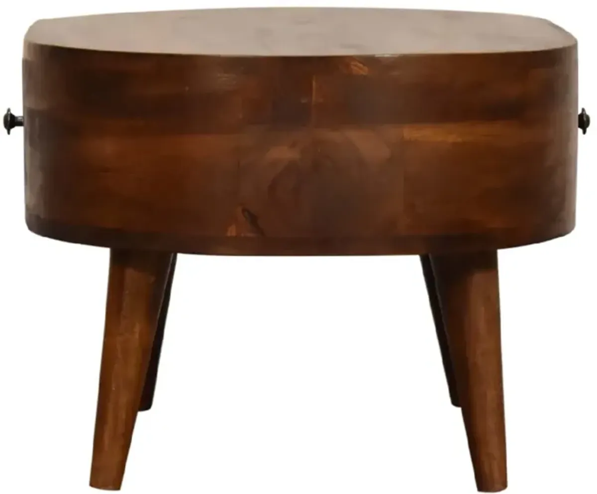 Mini Chestnut Rounded Solid Wood 1 Drawer  Coffee Table