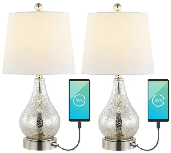 Dino Farmhouse Industrial Iron/Glass LED Table Lamp with USB Charging Port