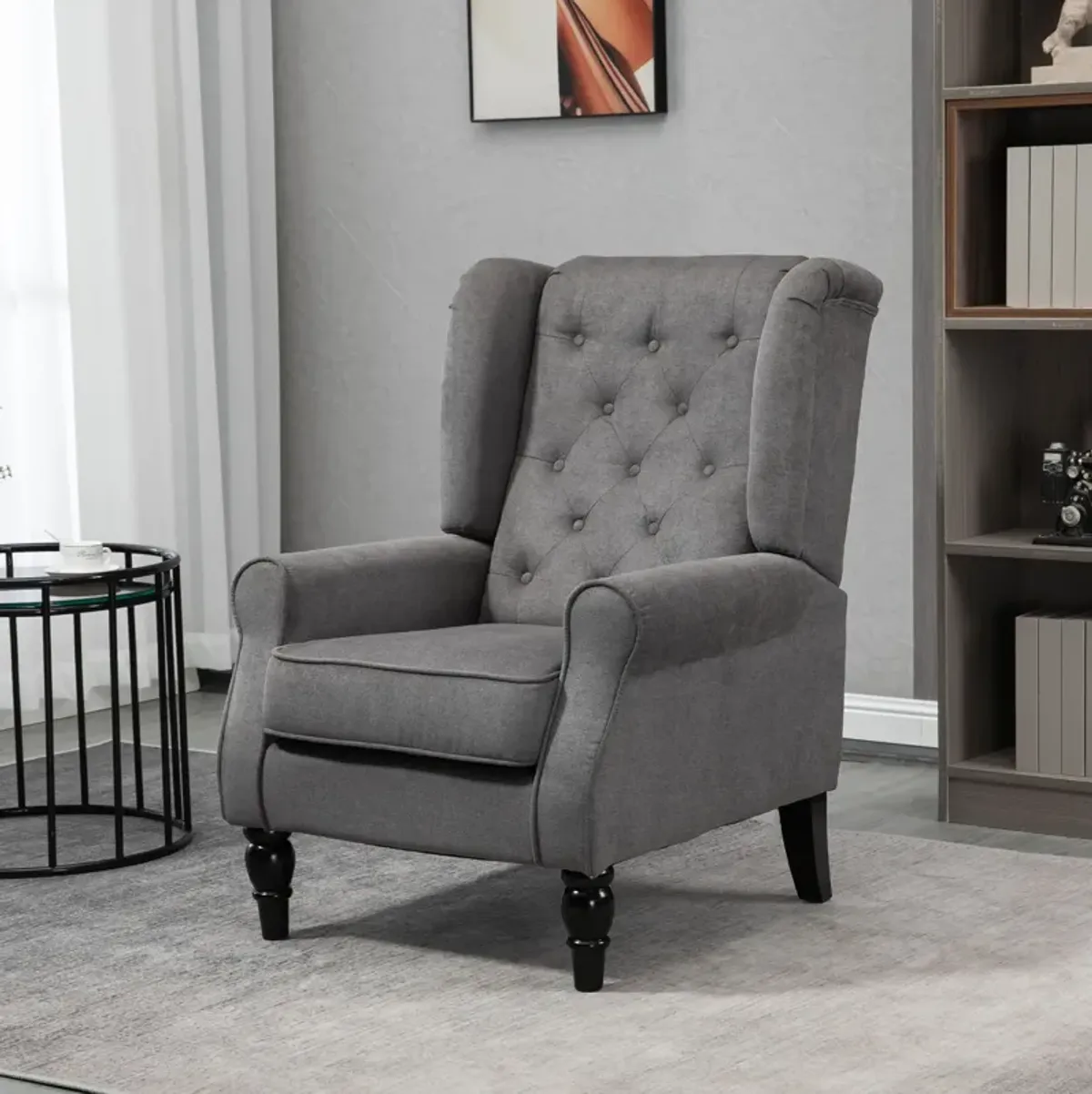 HOMCOM Button-Tufted Accent Chair with High Wingback, Rounded Cushioned Armrests and Thick Padded Seat, Blue