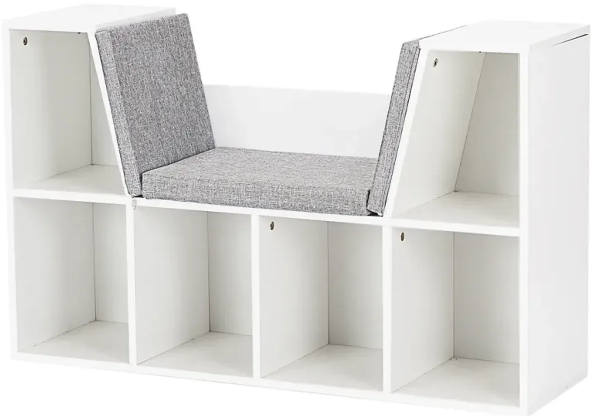 6-Cubby Kid Storage Bookcase Cushioned Reading Nook