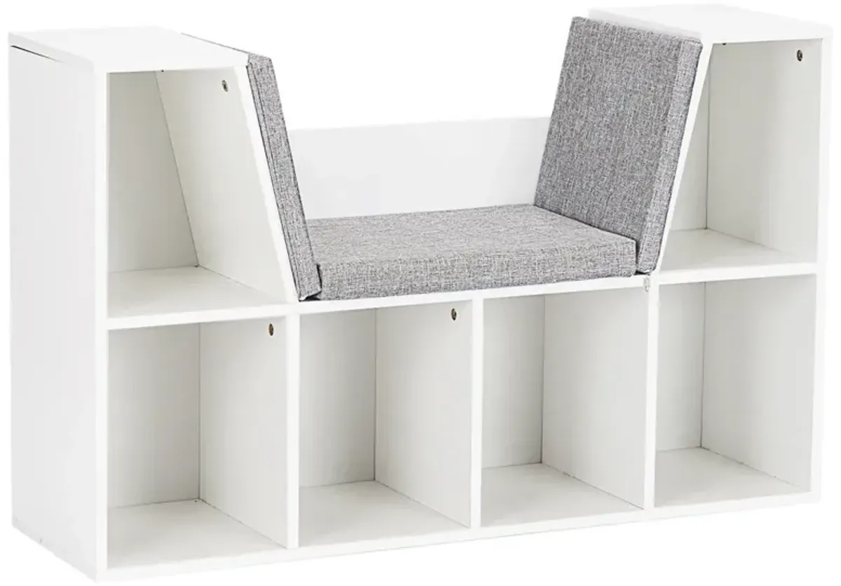 6-Cubby Kid Storage Bookcase Cushioned Reading Nook