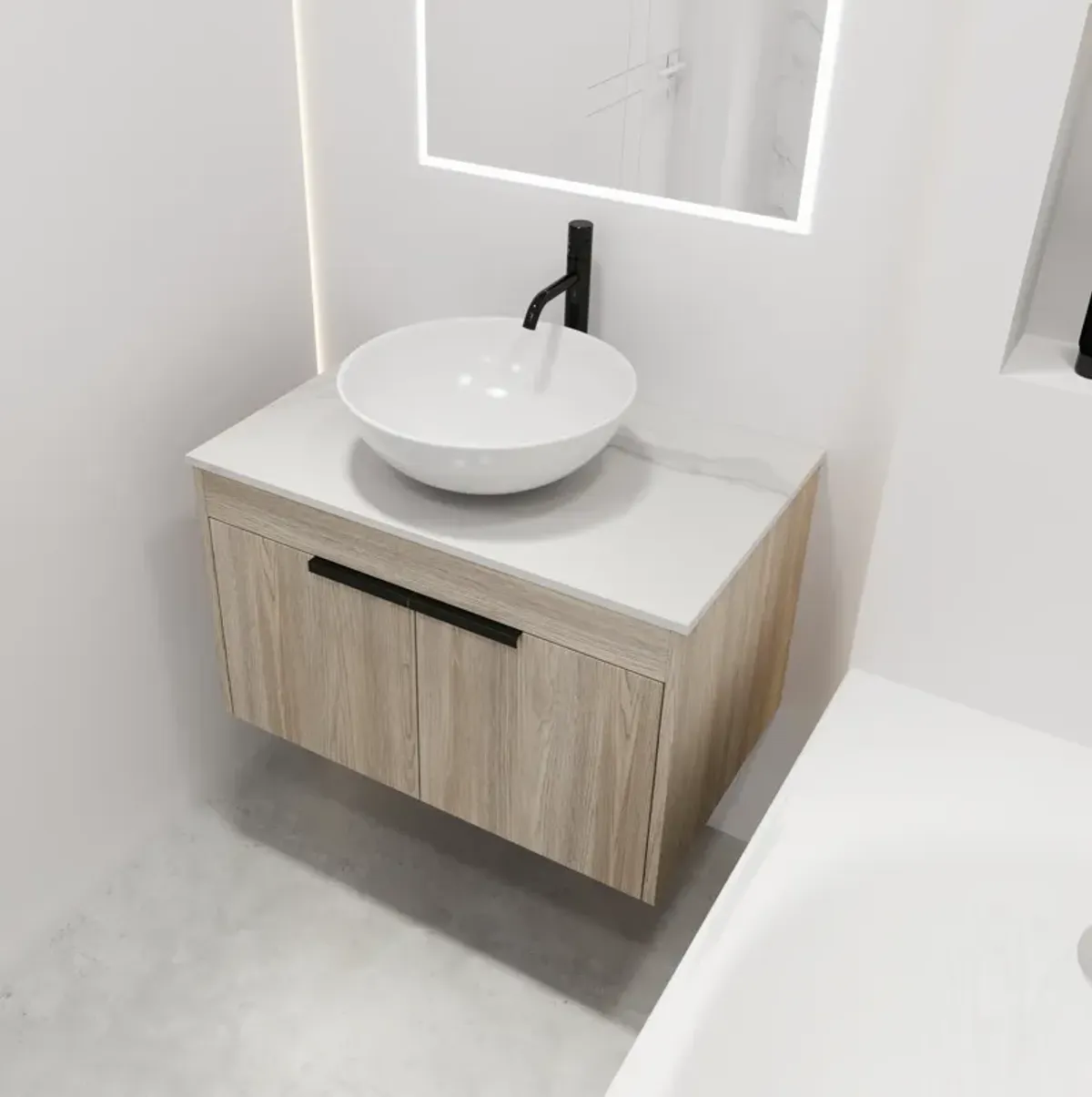 Gewnee 30" Modern Float Bathroom Vanity Set Wall Mounted White Oak Vanity