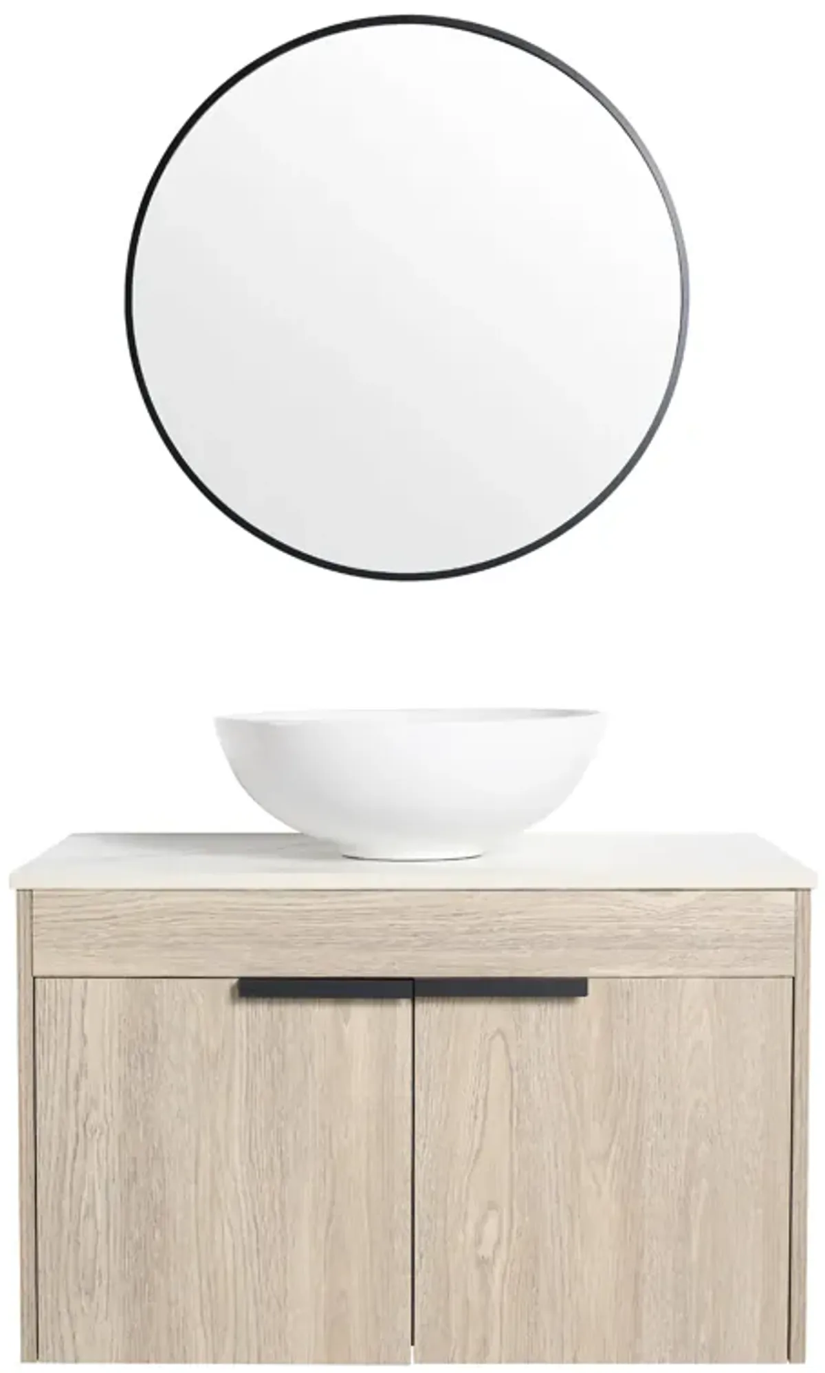 Gewnee 30" Modern Float Bathroom Vanity Set Wall Mounted White Oak Vanity