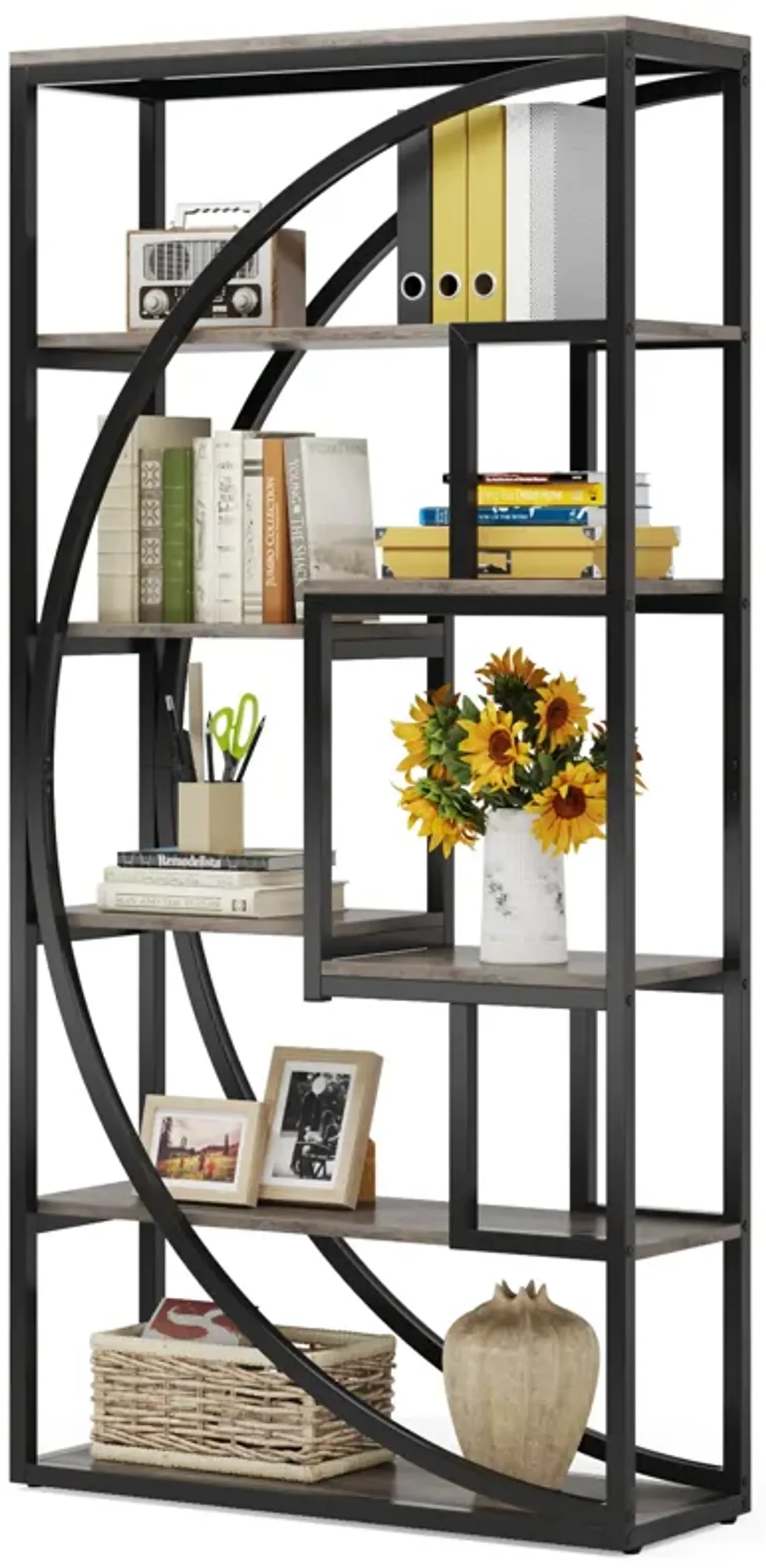Bookshelf, Modern 5-Tier Etagere Bookcase, 70.8 inch Tall Bookshelf with 8 Open Storage Shelf, Book Shelf Display Tack Shelving Unit for Home Office Living Room, Deck Boxes