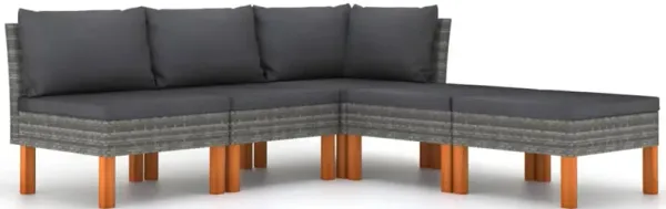 Casey 5pc Outdoor Modular Lounge Sofa Set, Gray Rattan, Brown Wood - Benzara