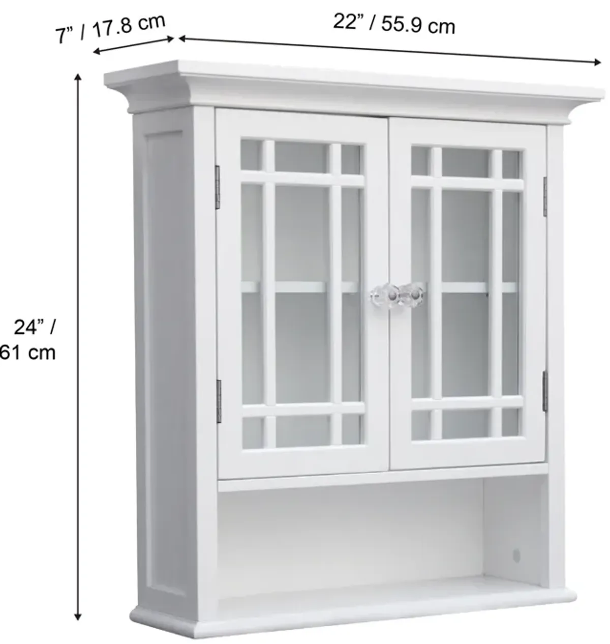 Teamson Home Neal Removable Wooden Wall Cabinet with 2 Glass Doors- White