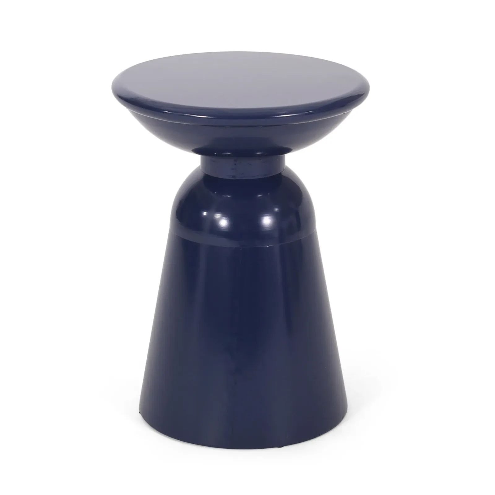 Suma Outdoor End Table, Round 15 Inch Top, Pedestal Base, Blue Iron - Benzara