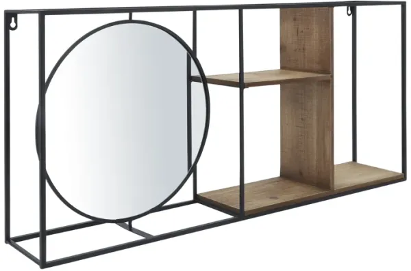 Metal/wood 34" Wall Shelf with Mirror