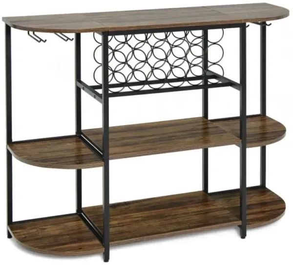 Hivago 47 Inches Wine Rack Table with Glass Holder and Storage Shelves