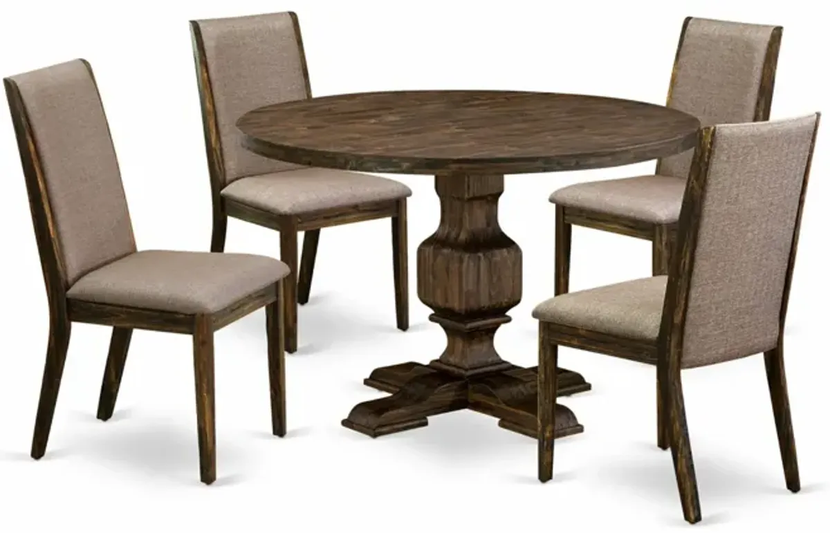 East West Furniture I3LA5-716 5Pc Dining Set - Round Table and 4 Parson Chairs - Distressed Jacobean Color