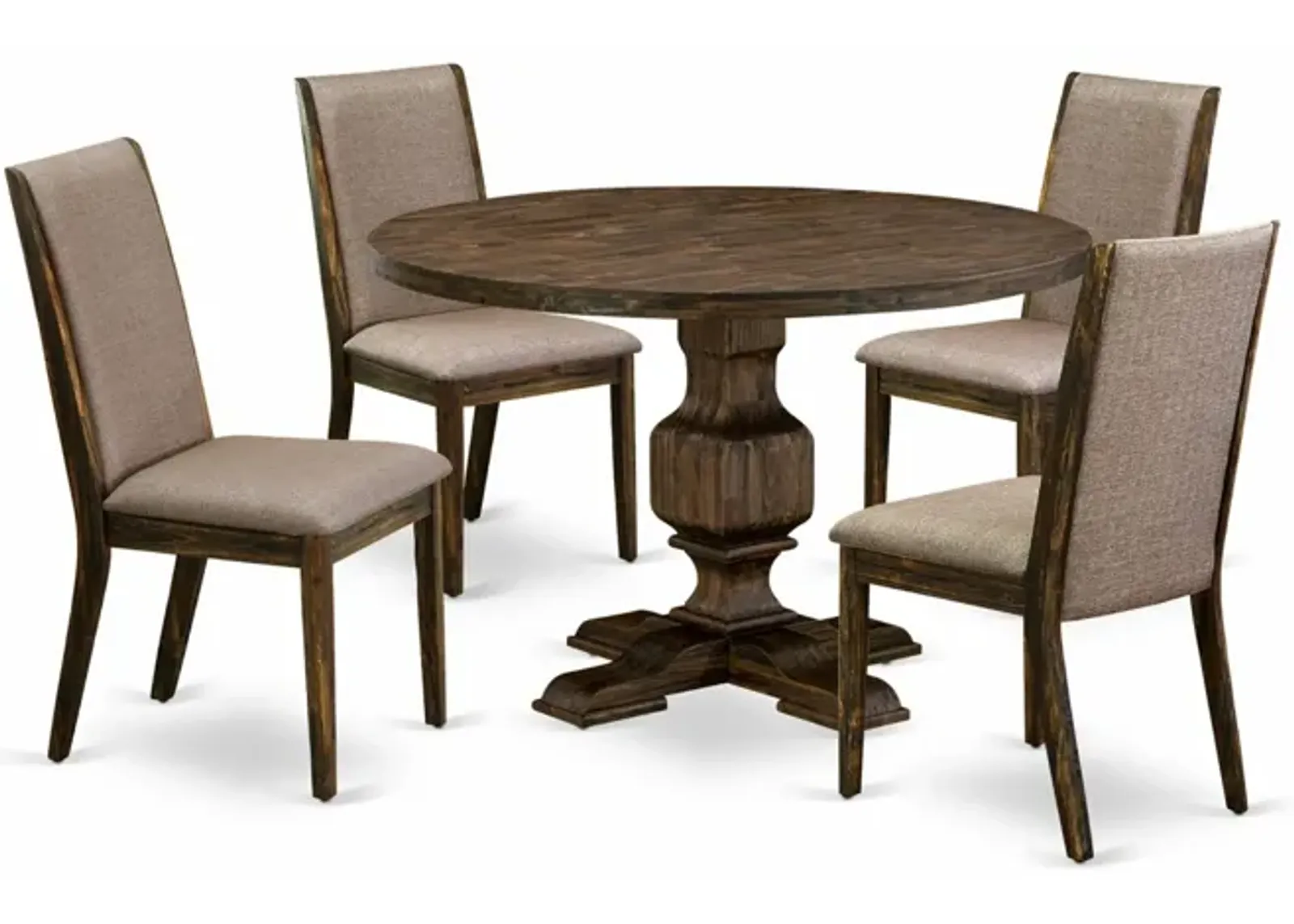 East West Furniture I3LA5-716 5Pc Dining Set - Round Table and 4 Parson Chairs - Distressed Jacobean Color