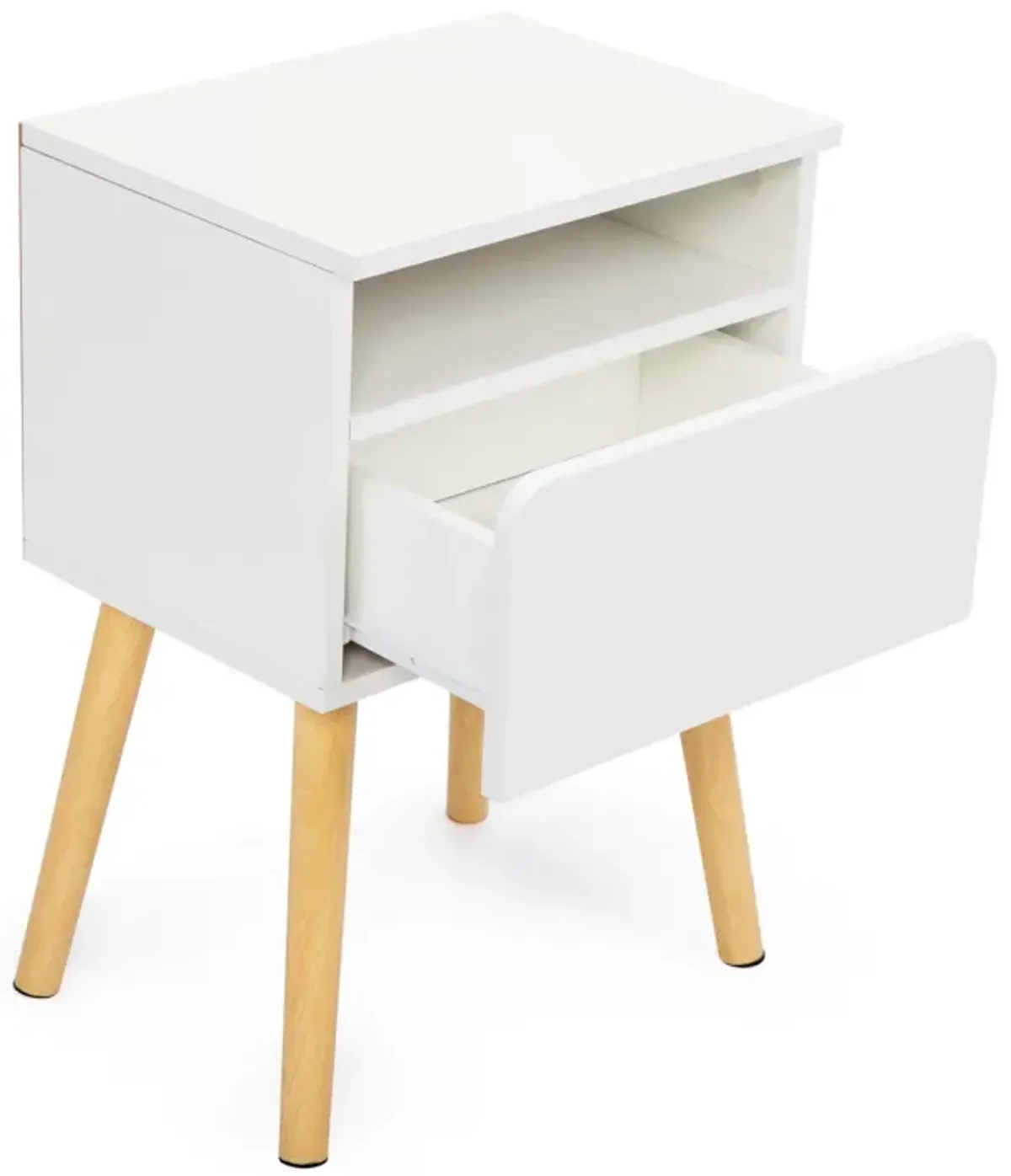 Modern White Bedside Table with Drawers and Shelves