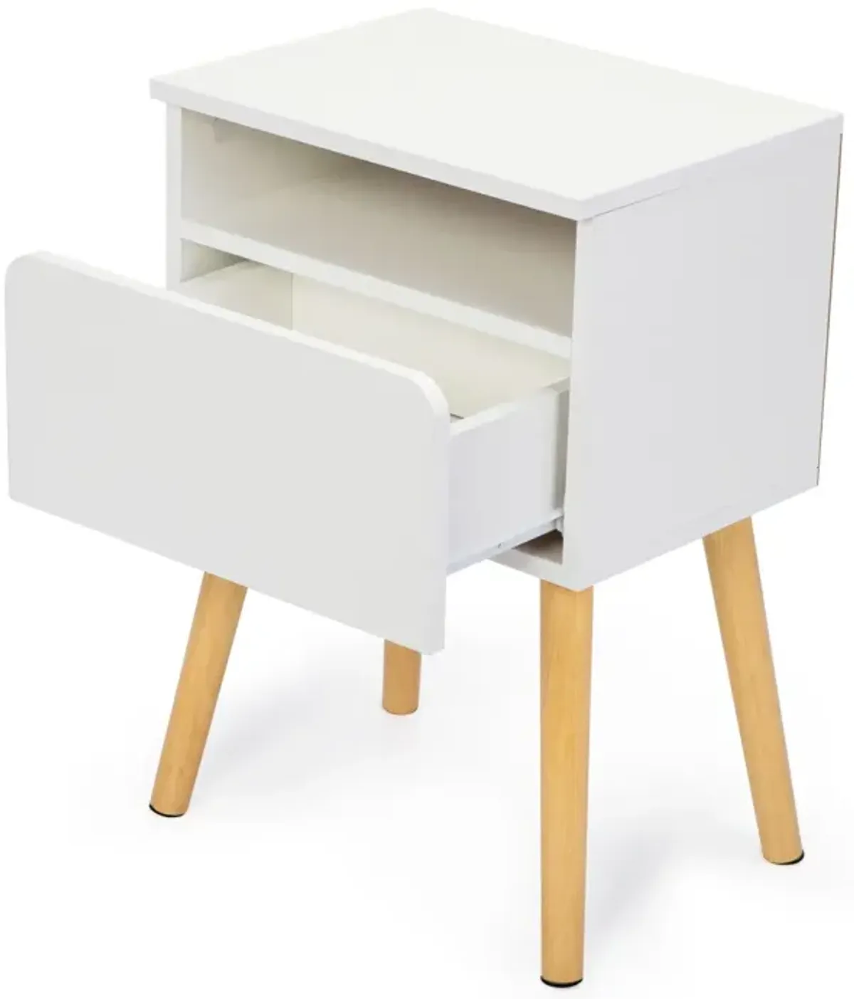 Modern White Bedside Table with Drawers and Shelves