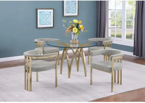 Best Quality Furniture 5Pc Round 48X48 Dining Set With 4 Rich Gray Boucle Chairs