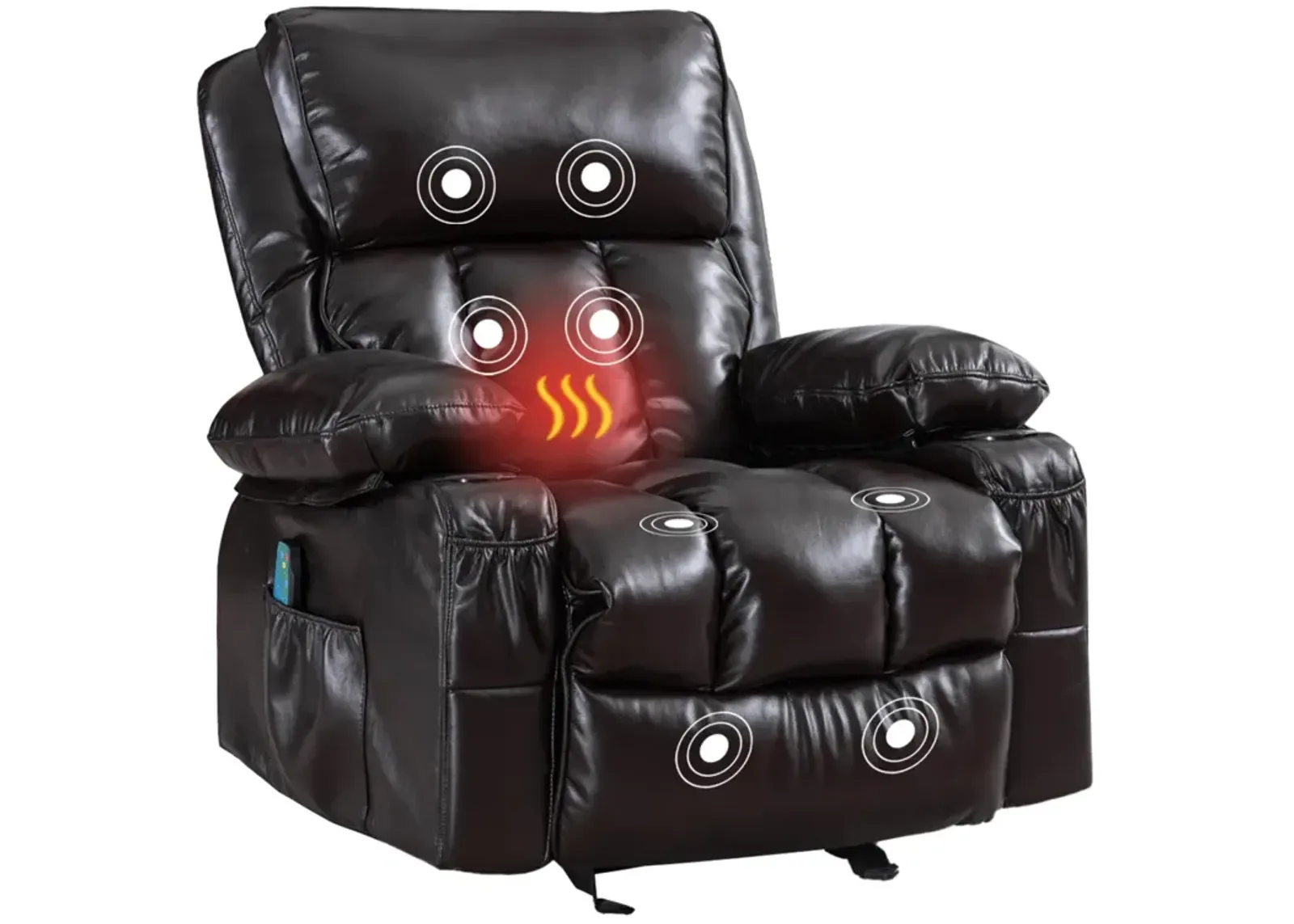 Recliner Chair Heating Massage For Living Room With Rocking Function And Side Pocket(Brown)