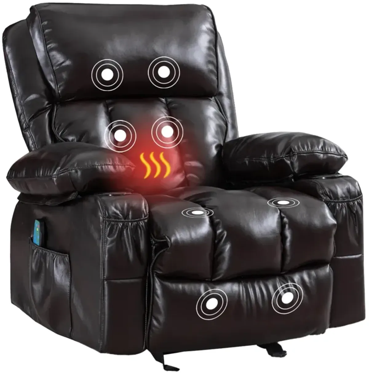 Recliner Chair Heating Massage For Living Room With Rocking Function And Side Pocket(Brown)