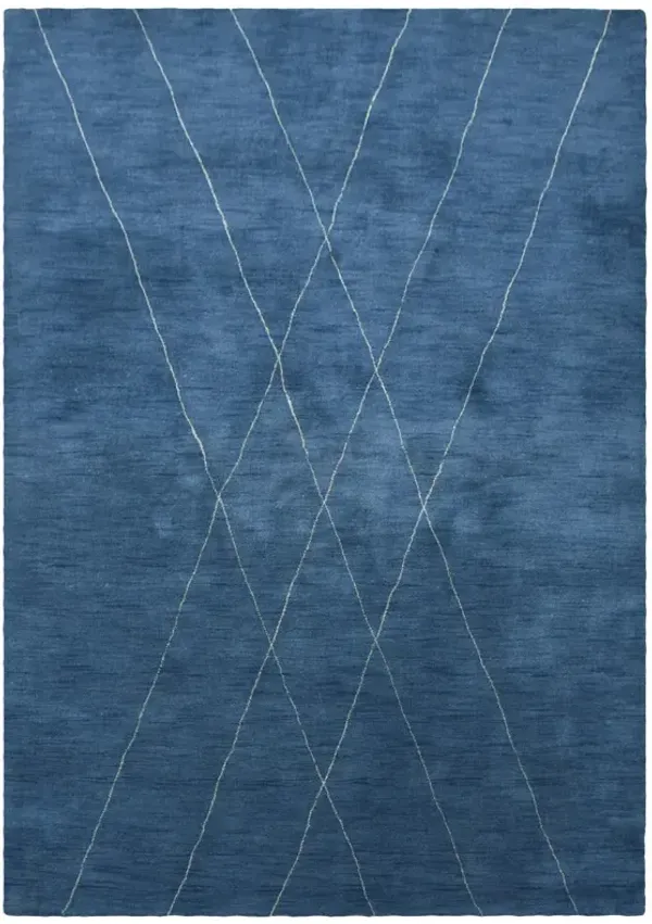 RUGSOTIC CARPETS HAND KNOTTED LOOM WOOL ECO-FRIENDLY AREA RUGS  - 6'x9', Rectangle, Blue Beige Color, Geometric Modern Design, High Pile Thick Handmade Anti Skid Rugs for Living Room (L00645)