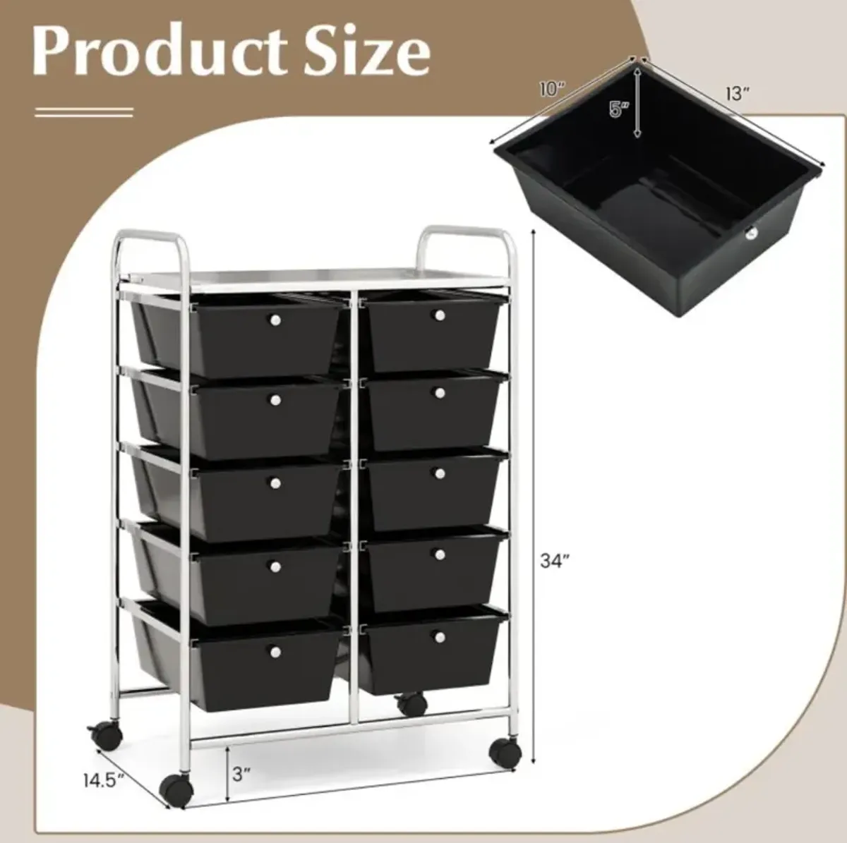 Hivvago 10-Drawer Rolling Storage Cart