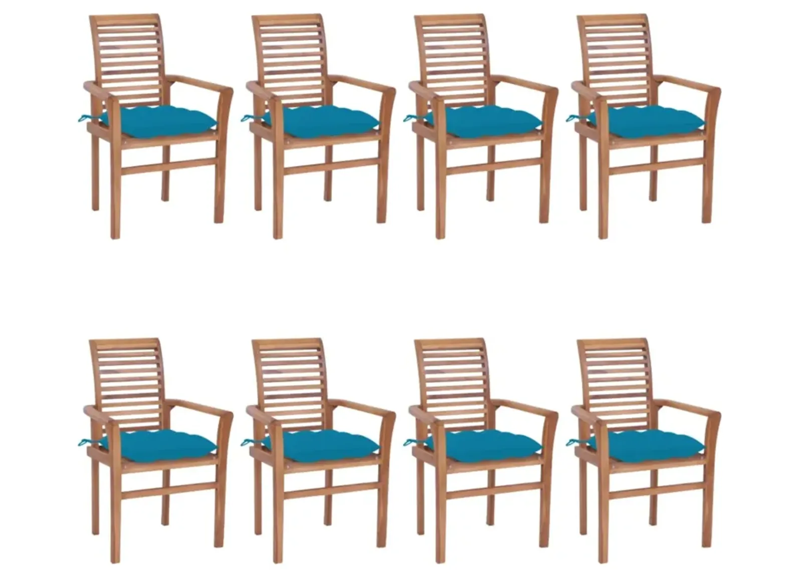 vidaXL Dining Chairs 8 pcs with Light Blue Cushions Solid Teak Wood