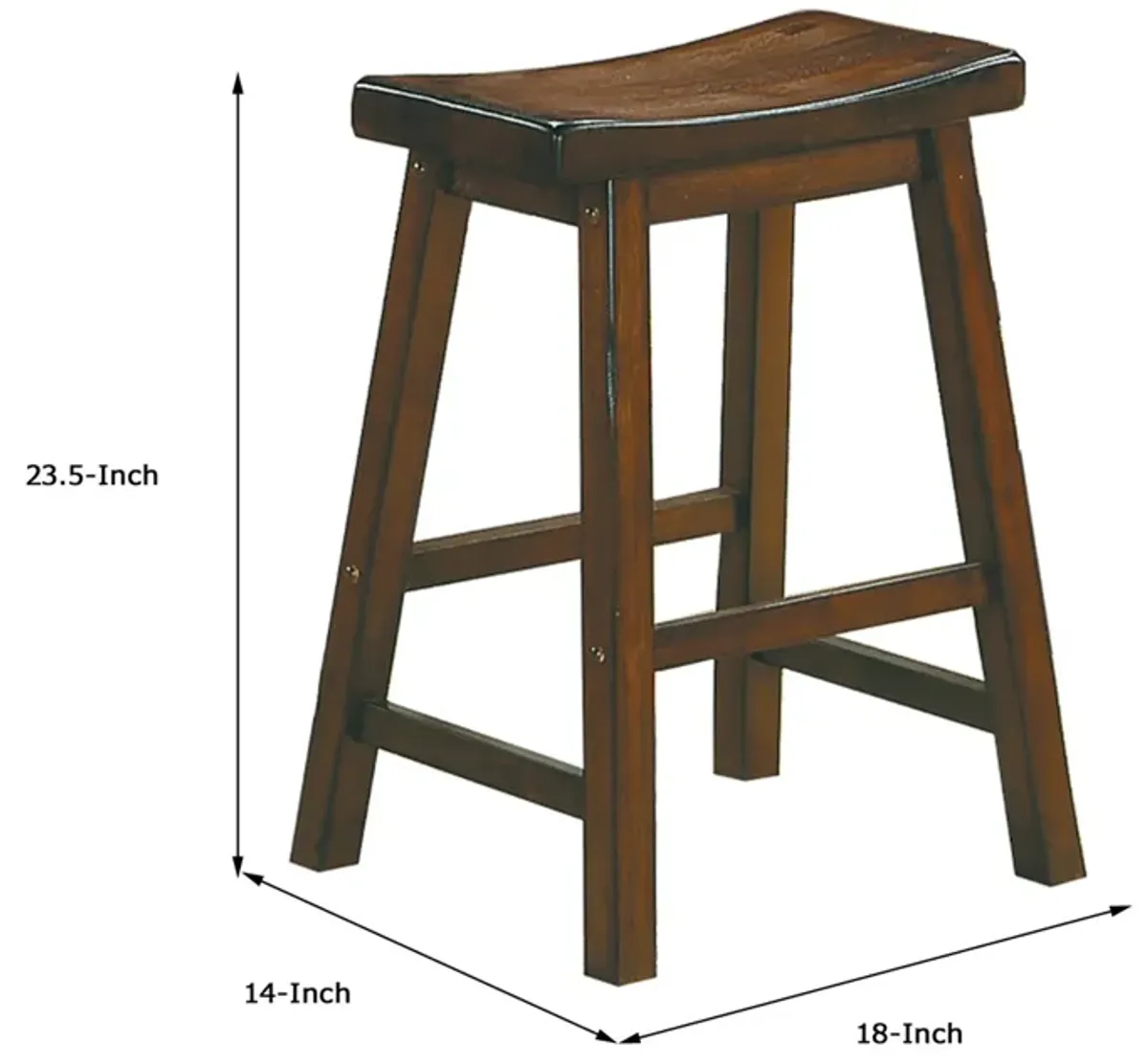 Wooden 24" Counter Height Stool with Saddle Seat, Distressed Cherry, Set Of 2-Benzara