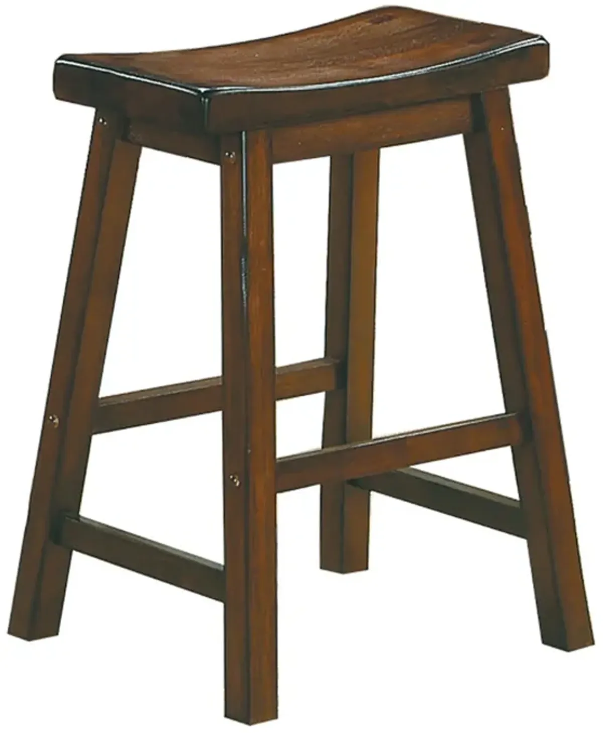 Wooden 24" Counter Height Stool with Saddle Seat, Distressed Cherry, Set Of 2-Benzara