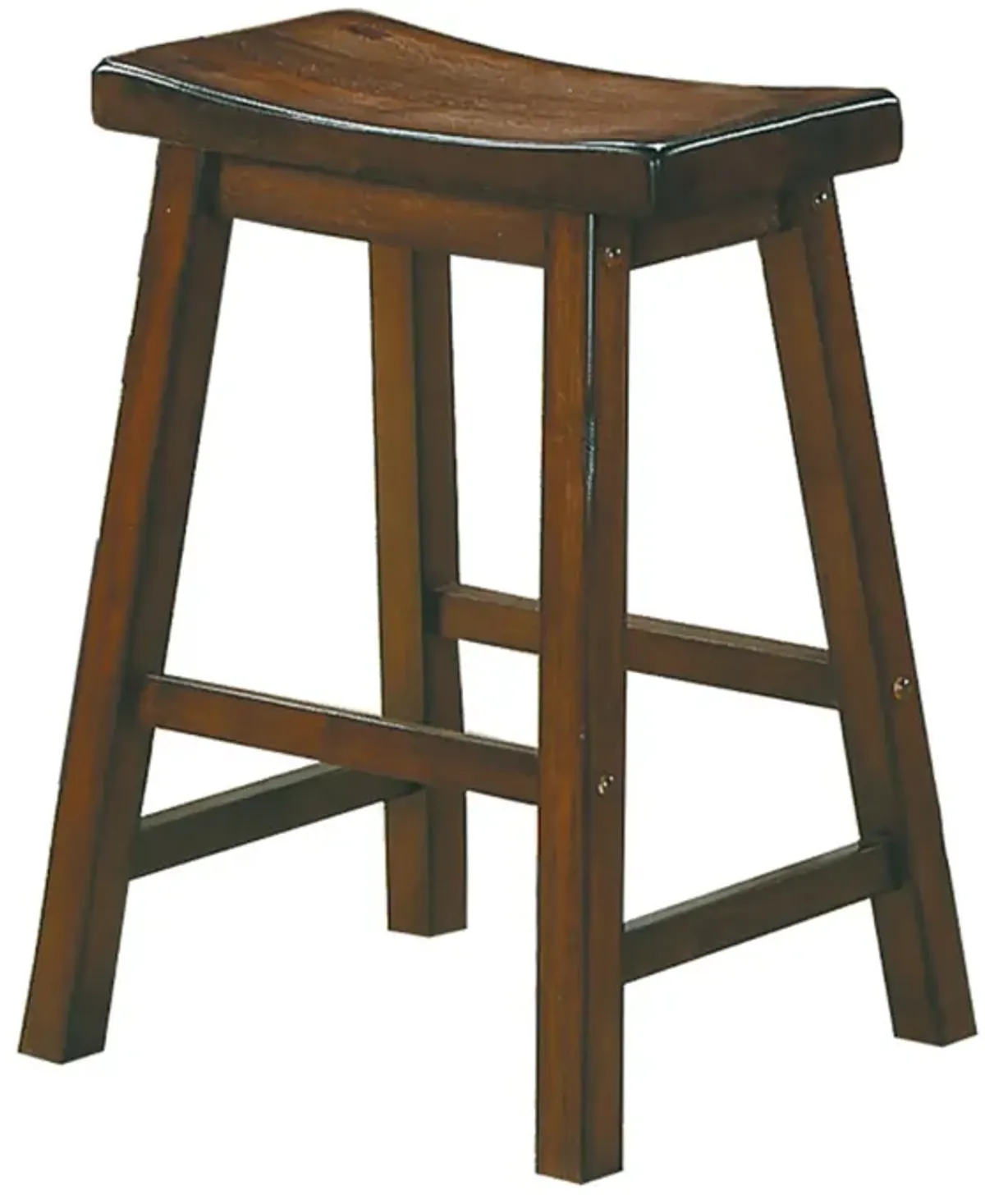 Wooden 24" Counter Height Stool with Saddle Seat, Distressed Cherry, Set Of 2-Benzara