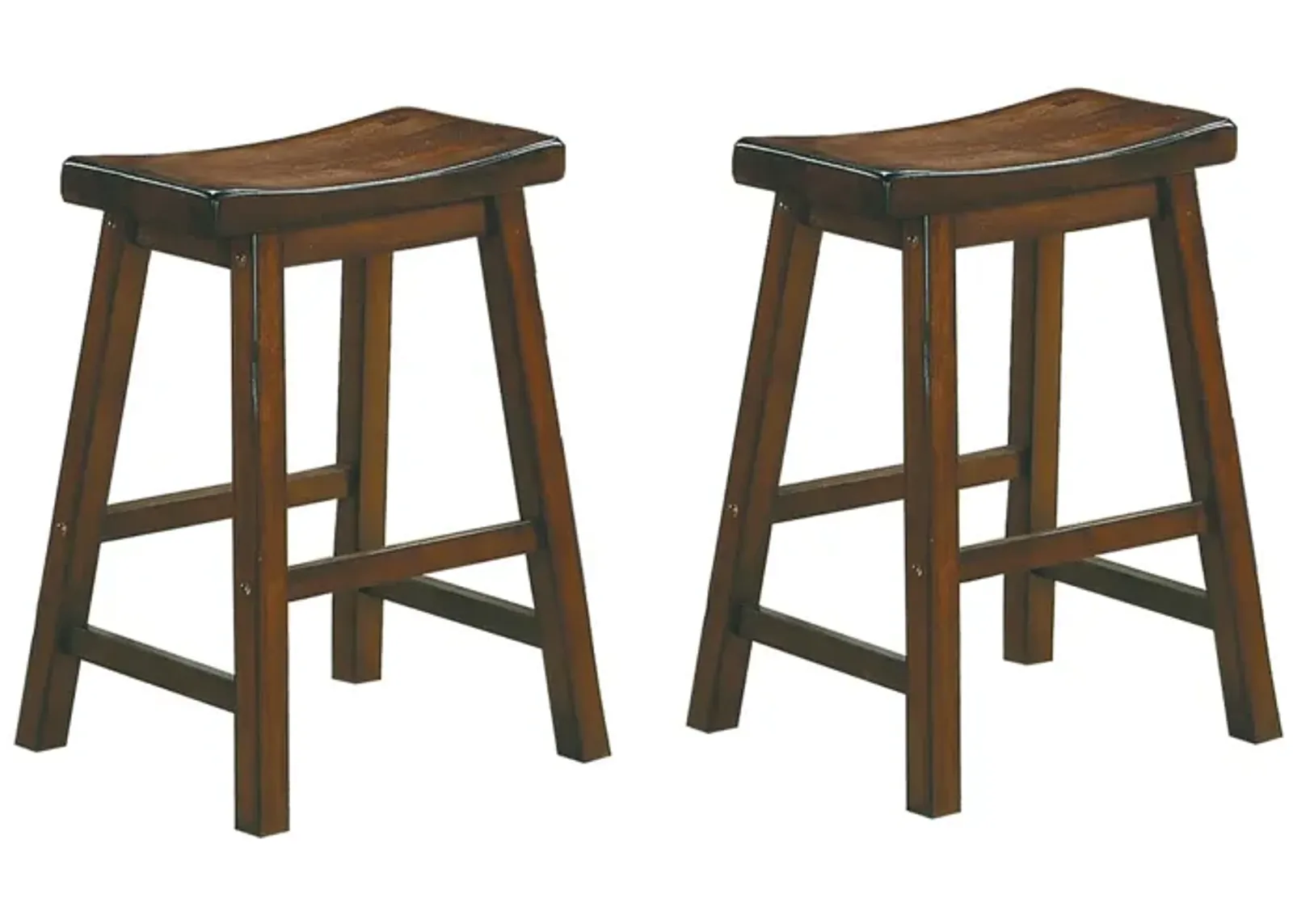 Wooden 24" Counter Height Stool with Saddle Seat, Distressed Cherry, Set Of 2-Benzara