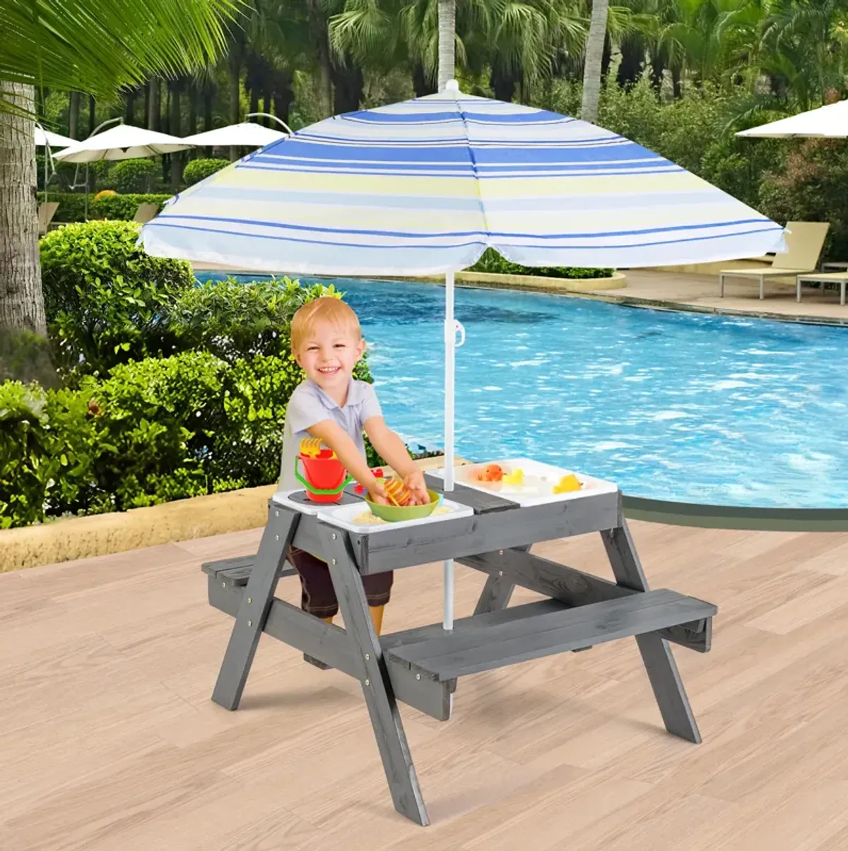 Kids Picnic Table Set with 3 Removable Bins – Fun and Functional Outdoor Play Table with Storage