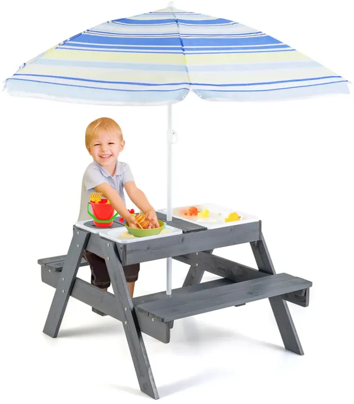 Kids Picnic Table Set with 3 Removable Bins – Fun and Functional Outdoor Play Table with Storage