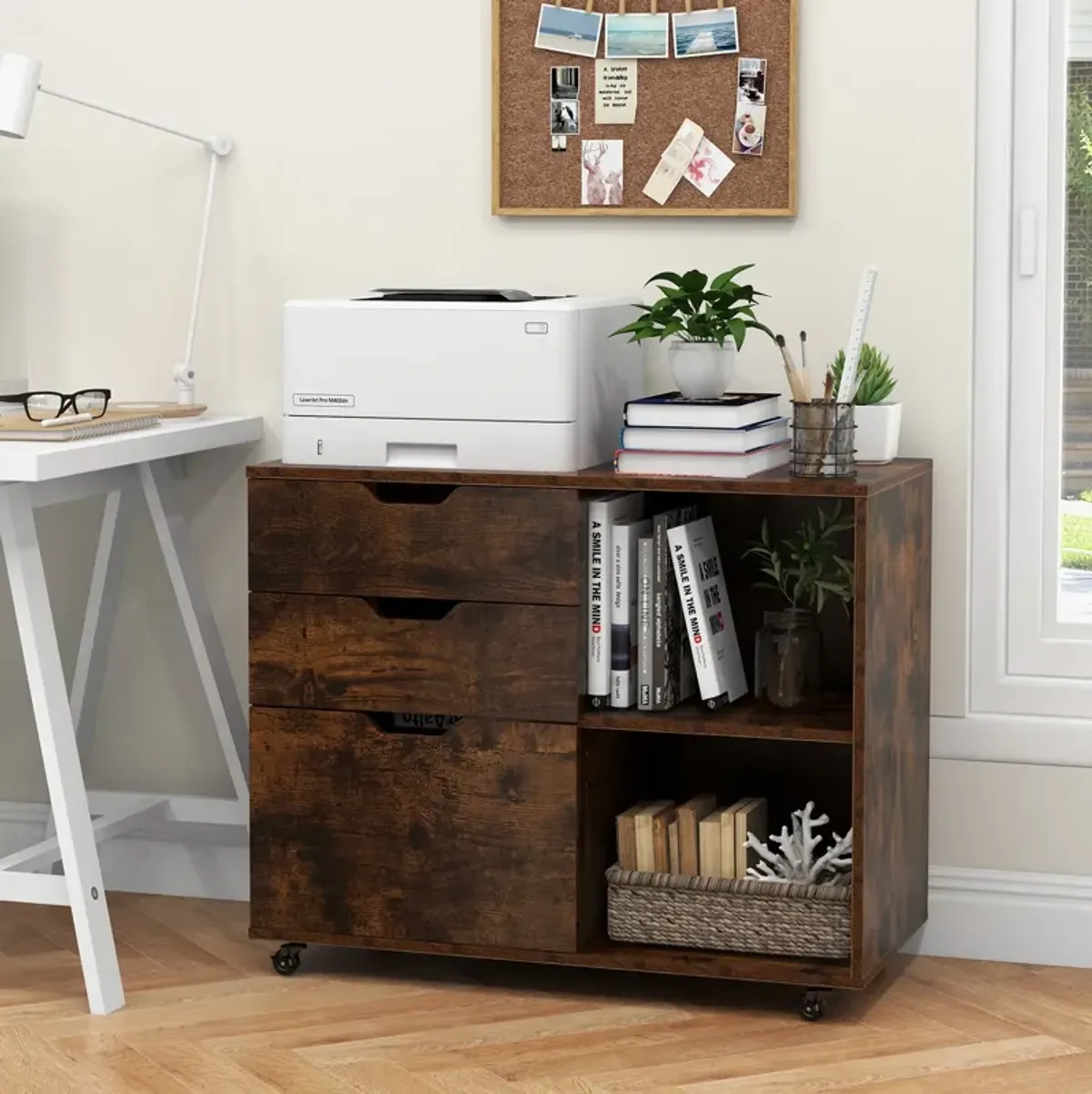 3-Drawer File Cabinet with Adjustable Shelf and Wheels for Letter