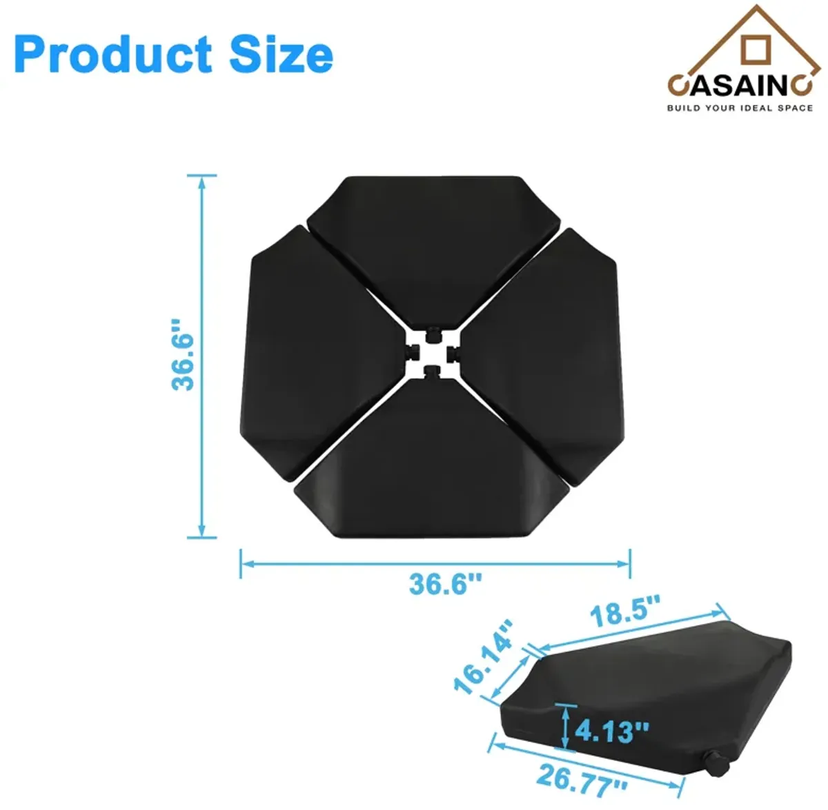 4 Pieces Patio Umbrella Base Plate Set,330lb Black