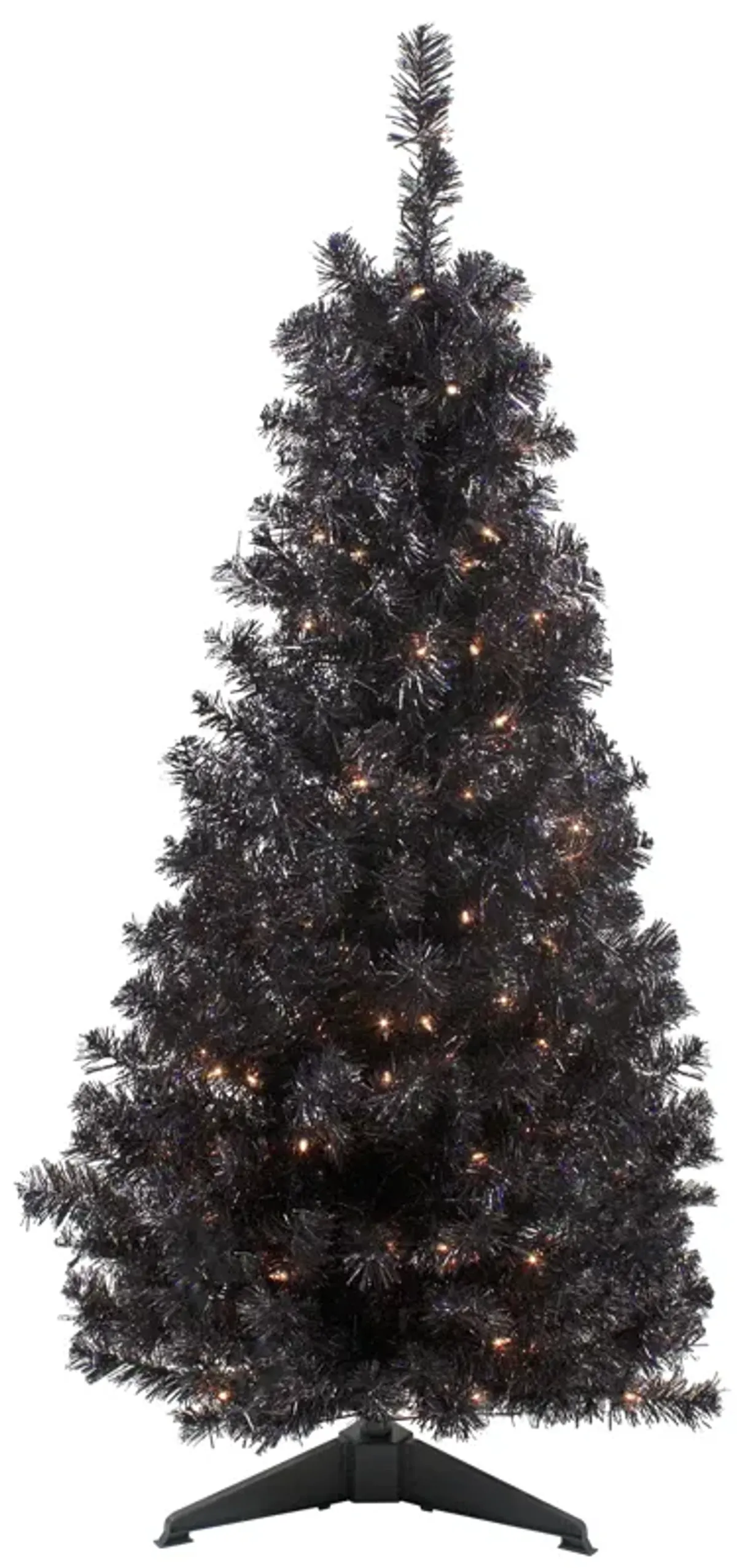 4' Pre-Lit Slim Black Artificial Tinsel Christmas Tree- Clear Lights