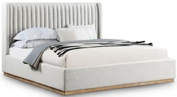 Meridian Furniture Logan Cream Linen Textured Fabric King Bed