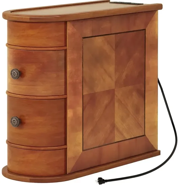 End Table, No Assembly Required Brown Side Table with 2 Drawers, Closed Back Slim Bedside Table for Bedroom, Wooden Chair Side Accent Table for Living Room