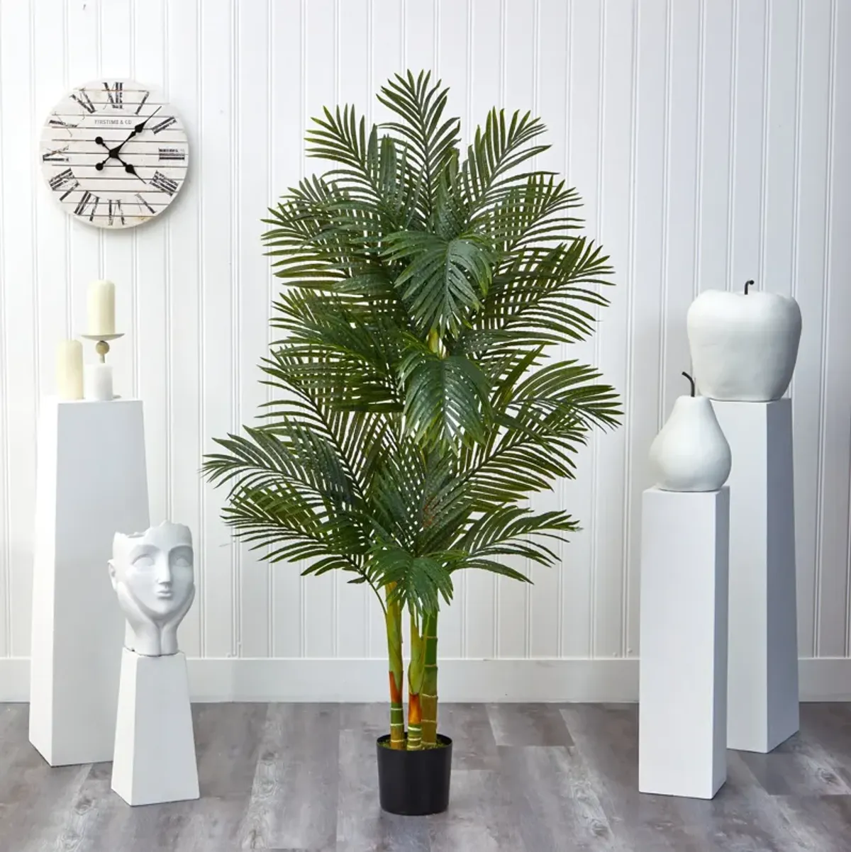 Hivvago 6 Feet Triple Stalk Golden Cane Artificial Palm Tree