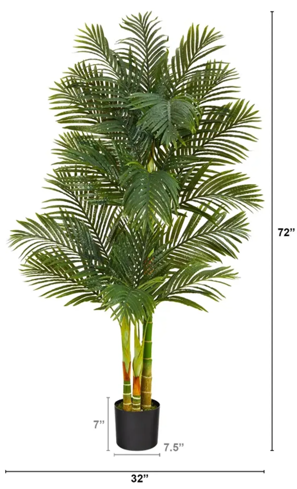 HomPlanti 6 Feet Triple Stalk Golden Cane Artificial Palm Tree