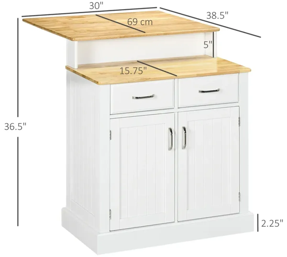 White Kitchen Sideboard: Buffet Cabinet with Wood Countertop