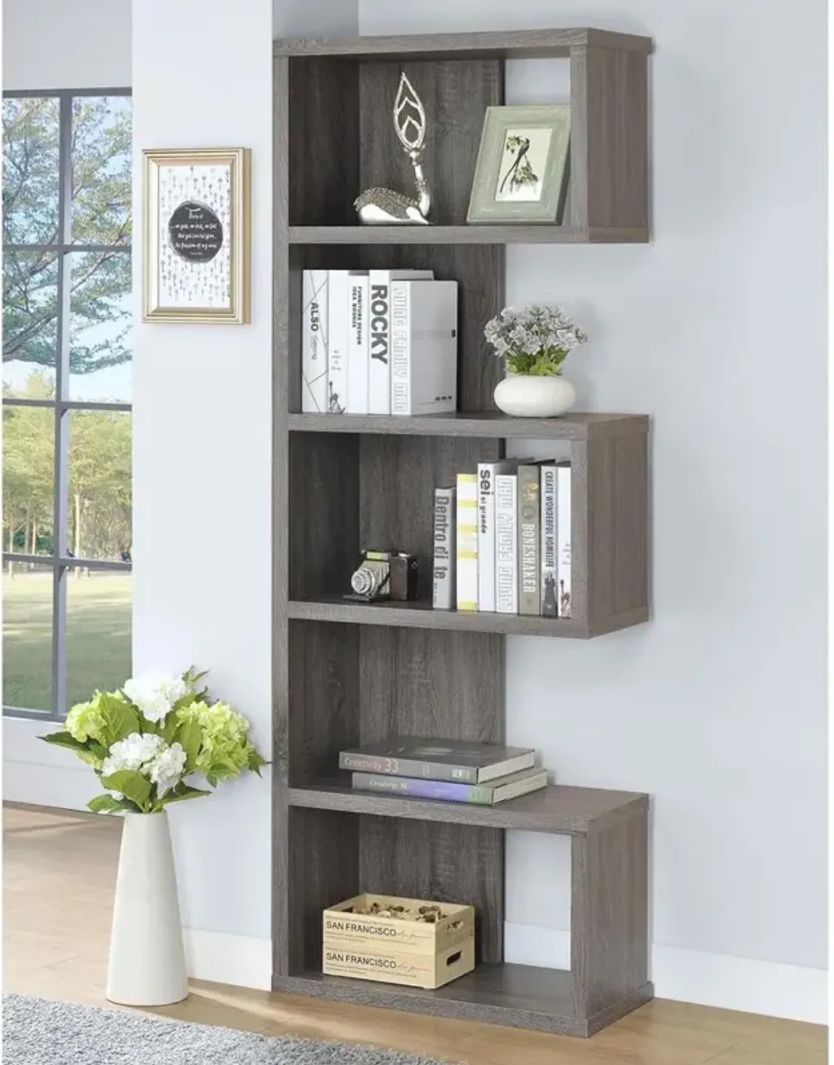 Joey 5-tier Bookcase Weathered Grey