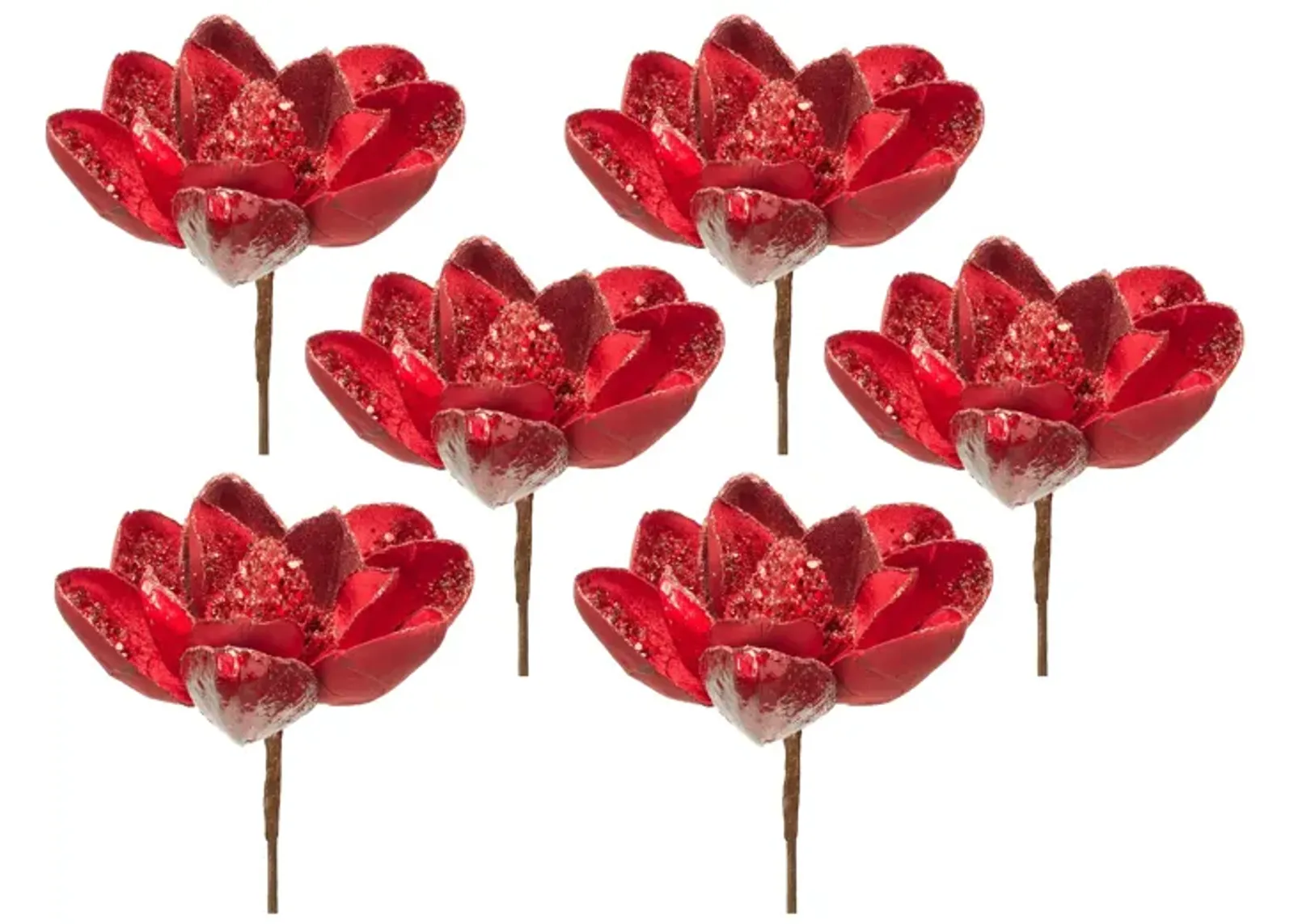 Velvet Magnolia Stem with Bead Accents Luxurious Faux Floral for Elegant Decor (Set of 6)