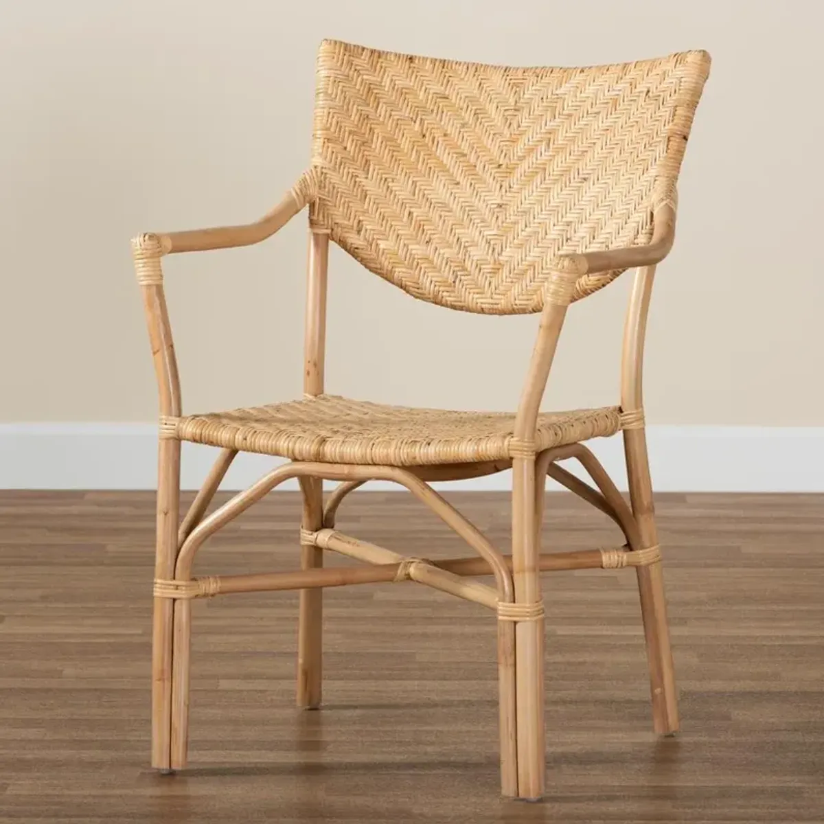 bali & pari Damani Modern Bohemian Natural Brown Finished Rattan Dining Chair