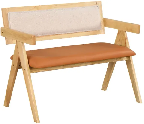 Rubber Wood Dining Bench with Armrest Sherpa Upholstered Backrest and Soft-padded Seat