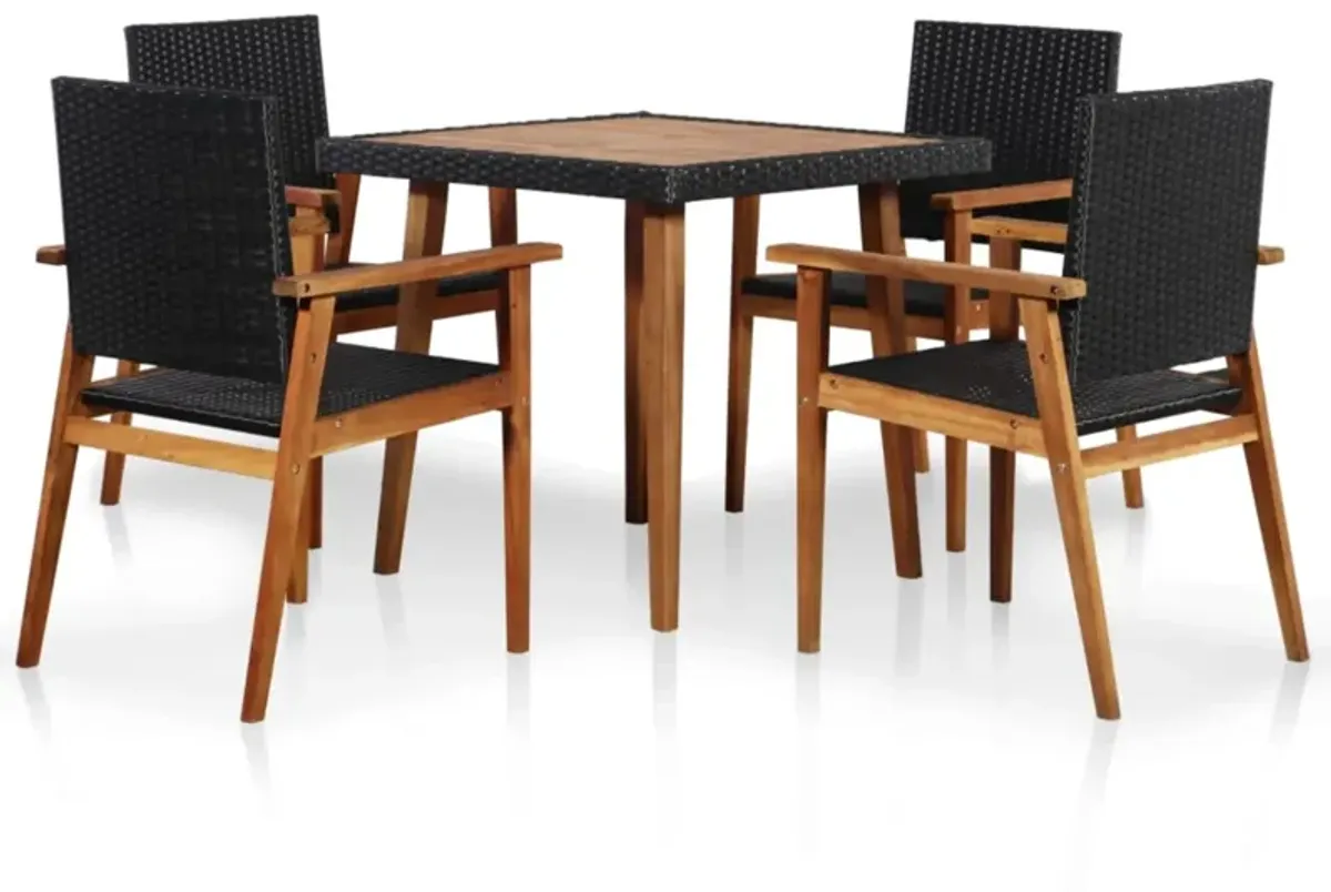 vidaXL 5 Piece Outdoor Dining Set Poly Rattan Black and Brown