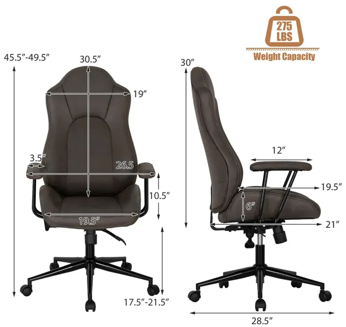 High Adjustable Back Executive Office Chair with Armrest-Brown