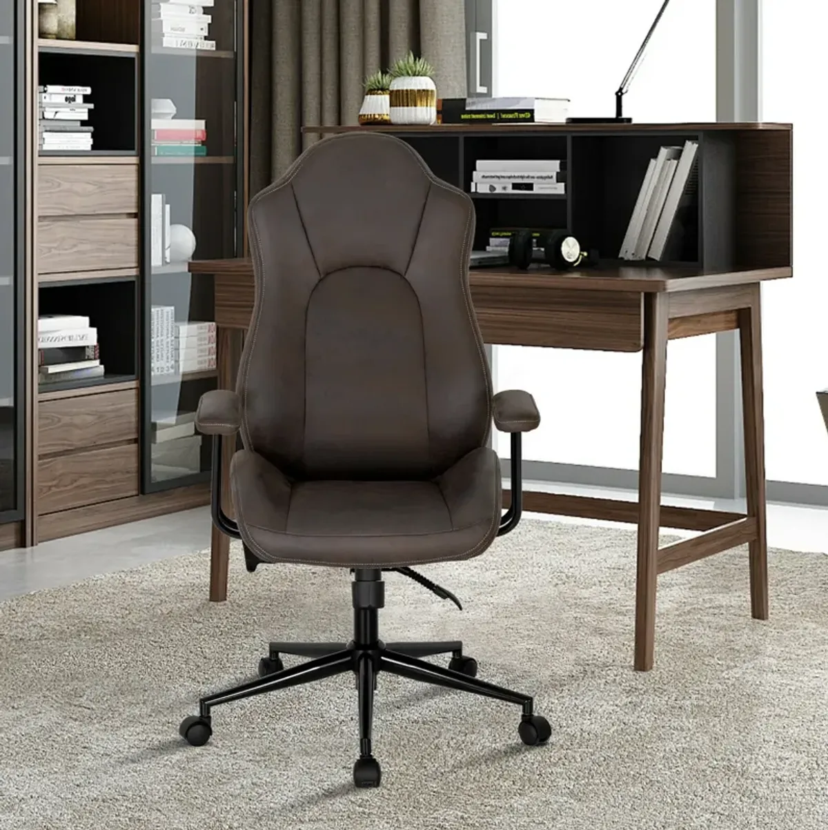 High Adjustable Back Executive Office Chair with Armrest-Brown