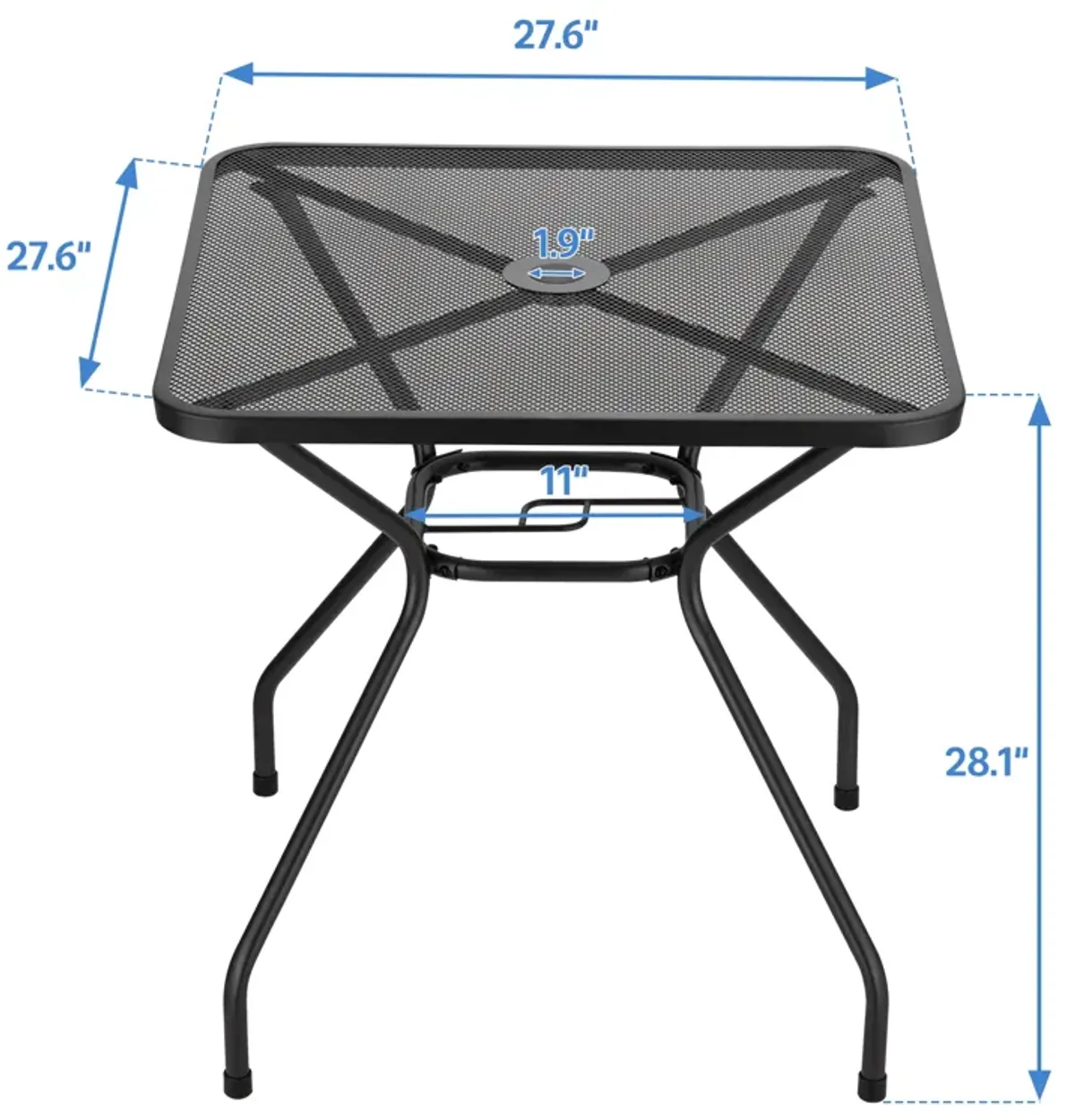 Patio Bistro Table, Outdoor Metal Dining Table with Umbrella Hole, Weather-Resistant for Patio Backyard Lawn Pool, Black