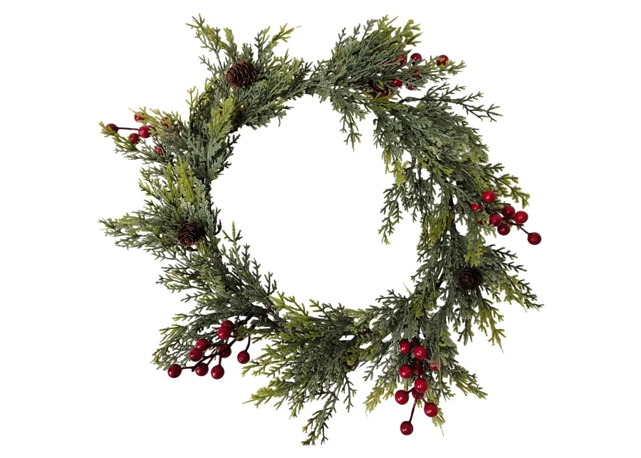 Pine Cone and Berries Winter Foliage Christmas Wreath  24-Inch  Unlit