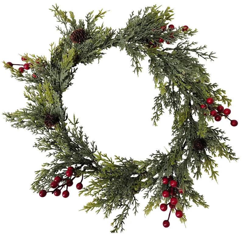 Pine Cone and Berries Winter Foliage Christmas Wreath  24-Inch  Unlit