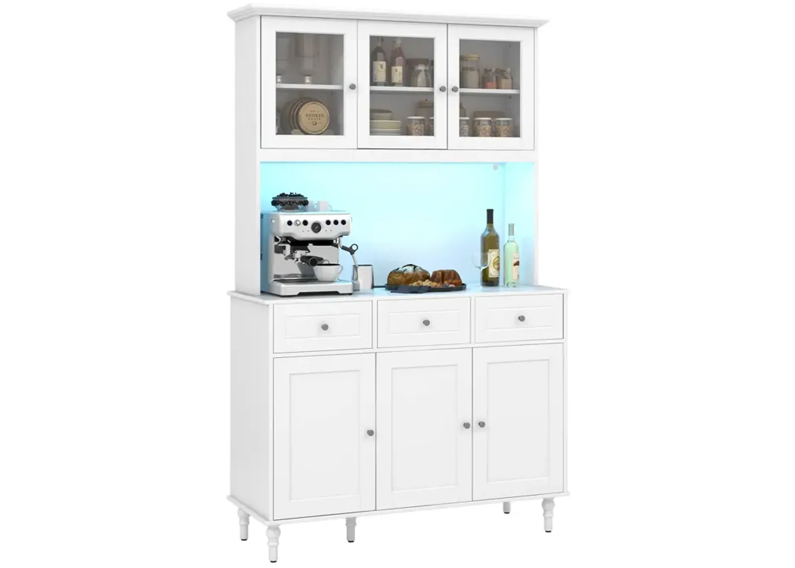 77 Inches Kitchen Pantry Storage Cabinet with LED Lights and Power Outlets-White