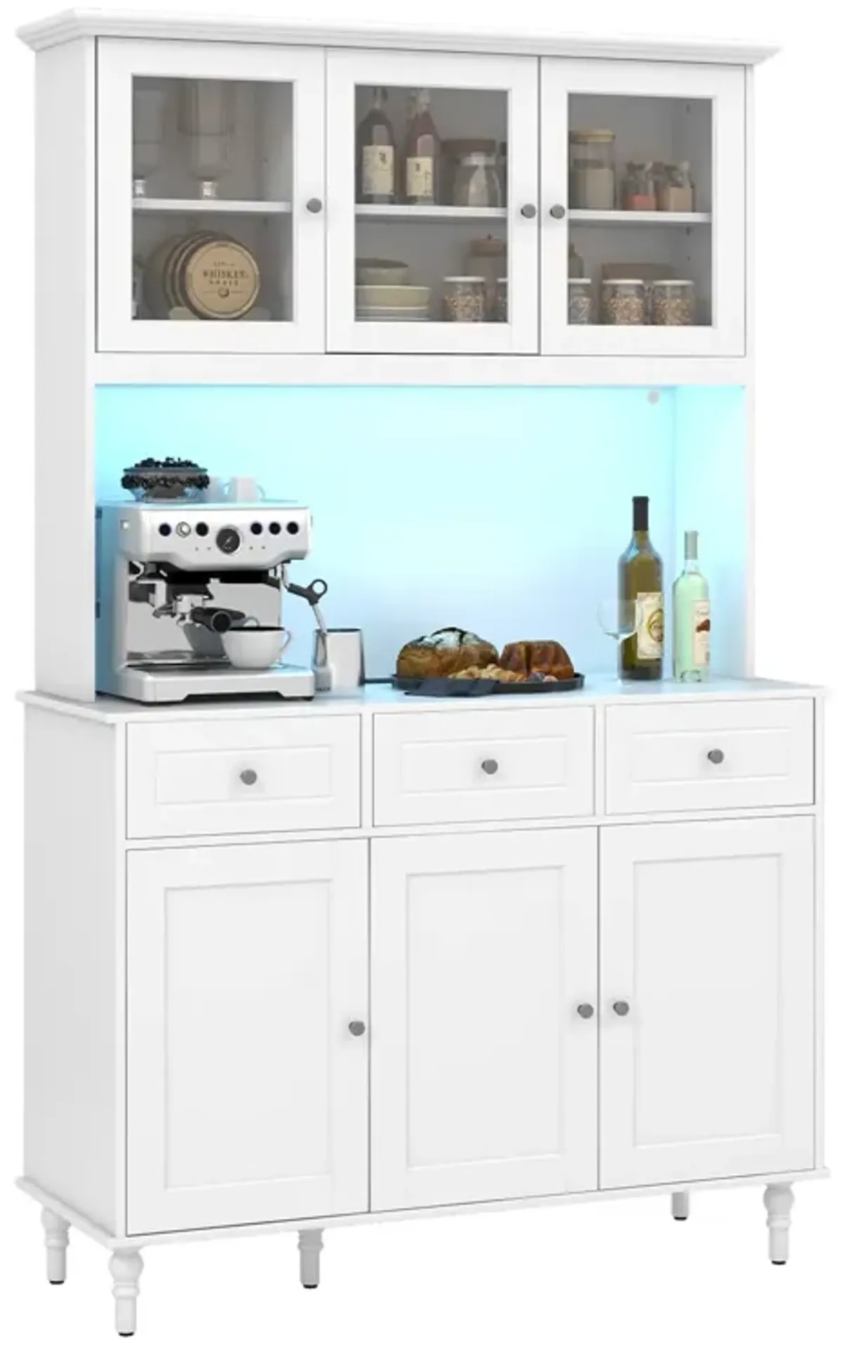 77 Inches Kitchen Pantry Storage Cabinet with LED Lights and Power Outlets-White